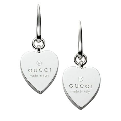 gucci trademark engraved heart silver stud earrings|gucci silver dangling earrings.